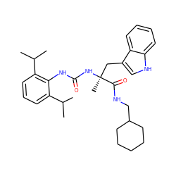 CC(C)c1cccc(C(C)C)c1NC(=O)N[C@@](C)(Cc1c[nH]c2ccccc12)C(=O)NCC1CCCCC1 ZINC000026578302