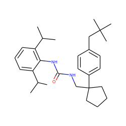 CC(C)c1cccc(C(C)C)c1NC(=O)NCC1(c2ccc(CC(C)(C)C)cc2)CCCC1 ZINC000013736810