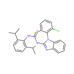 CC(C)c1cccc(C(C)C)c1NC(=O)Nc1nc2ccccc2n1-c1c(Cl)cccc1Cl ZINC000029485054