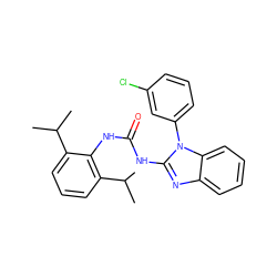 CC(C)c1cccc(C(C)C)c1NC(=O)Nc1nc2ccccc2n1-c1cccc(Cl)c1 ZINC000029486521