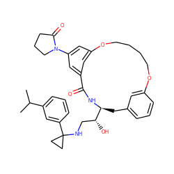 CC(C)c1cccc(C2(NC[C@@H](O)[C@@H]3Cc4cccc(c4)OCCCCOc4cc(cc(N5CCCC5=O)c4)C(=O)N3)CC2)c1 ZINC000049757056