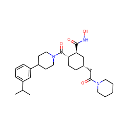 CC(C)c1cccc(C2CCN(C(=O)[C@H]3CC[C@@H](CC(=O)N4CCCCC4)C[C@@H]3C(=O)NO)CC2)c1 ZINC000040976536