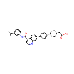 CC(C)c1cccc(NC(=O)c2ccnc3cc(-c4ccc([C@H]5CC[C@H](CC(=O)O)CC5)cc4)ccc23)c1 ZINC000261113632