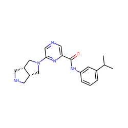 CC(C)c1cccc(NC(=O)c2cncc(N3C[C@@H]4CNC[C@@H]4C3)n2)c1 ZINC000073166343