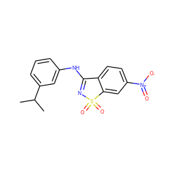 CC(C)c1cccc(NC2=NS(=O)(=O)c3cc([N+](=O)[O-])ccc32)c1 ZINC000169349250