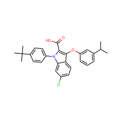 CC(C)c1cccc(Oc2c(C(=O)O)n(-c3ccc(C(C)(C)C)cc3)c3cc(Cl)ccc23)c1 ZINC000028527502