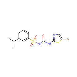 CC(C)c1cccc(S(=O)(=O)NC(=O)Nc2ncc(Br)s2)c1 ZINC000045391302