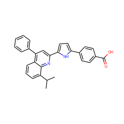 CC(C)c1cccc2c(-c3ccccc3)cc(-c3ccc(-c4ccc(C(=O)O)cc4)[nH]3)nc12 ZINC000028228318