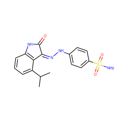 CC(C)c1cccc2c1/C(=N/Nc1ccc(S(N)(=O)=O)cc1)C(=O)N2 ZINC000095543269