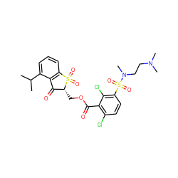 CC(C)c1cccc2c1C(=O)[C@@H](COC(=O)c1c(Cl)ccc(S(=O)(=O)N(C)CCN(C)C)c1Cl)S2(=O)=O ZINC000026578720