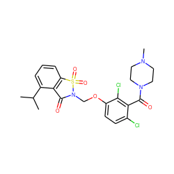 CC(C)c1cccc2c1C(=O)N(COc1ccc(Cl)c(C(=O)N3CCN(C)CC3)c1Cl)S2(=O)=O ZINC000026961501