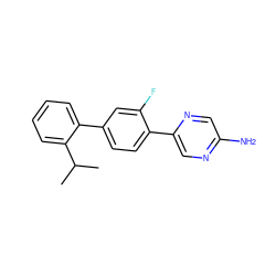 CC(C)c1ccccc1-c1ccc(-c2cnc(N)cn2)c(F)c1 ZINC000224744319