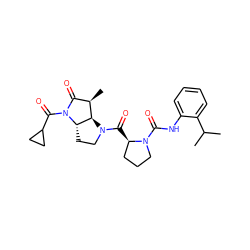 CC(C)c1ccccc1NC(=O)N1CCC[C@H]1C(=O)N1CC[C@H]2[C@H]1[C@H](C)C(=O)N2C(=O)C1CC1 ZINC000013527874