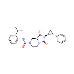 CC(C)c1ccccc1NC(=O)N1CCN2C(=O)N([C@H]3C[C@@H]3c3ccccc3)C(=O)[C@@H]2C1 ZINC000072176715