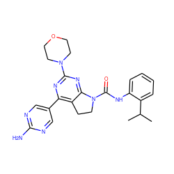 CC(C)c1ccccc1NC(=O)N1CCc2c(-c3cnc(N)nc3)nc(N3CCOCC3)nc21 ZINC000118758896