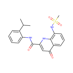 CC(C)c1ccccc1NC(=O)c1cc(=O)c2cccc(NS(C)(=O)=O)c2[nH]1 ZINC000095588581