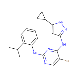 CC(C)c1ccccc1Nc1ncc(Br)c(Nc2cc(C3CC3)[nH]n2)n1 ZINC000203005286