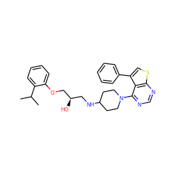 CC(C)c1ccccc1OC[C@H](O)CNC1CCN(c2ncnc3scc(-c4ccccc4)c23)CC1 ZINC000064540506