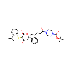 CC(C)c1ccccc1SC1C(=O)C[C@](CCCCC(=O)N2CCN(C(=O)OC(C)(C)C)CC2)(c2ccccc2)OC1=O ZINC000100970344