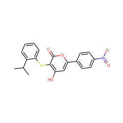 CC(C)c1ccccc1Sc1c(O)cc(-c2ccc([N+](=O)[O-])cc2)oc1=O ZINC000036124565