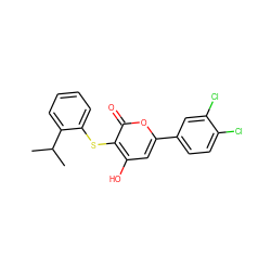 CC(C)c1ccccc1Sc1c(O)cc(-c2ccc(Cl)c(Cl)c2)oc1=O ZINC000036124592