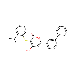 CC(C)c1ccccc1Sc1c(O)cc(-c2cccc(-c3ccccc3)c2)oc1=O ZINC000036124528