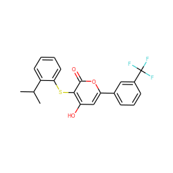 CC(C)c1ccccc1Sc1c(O)cc(-c2cccc(C(F)(F)F)c2)oc1=O ZINC000036124567