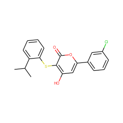 CC(C)c1ccccc1Sc1c(O)cc(-c2cccc(Cl)c2)oc1=O ZINC000036124546