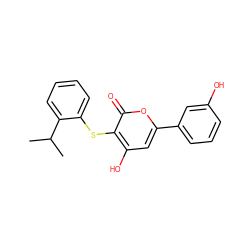 CC(C)c1ccccc1Sc1c(O)cc(-c2cccc(O)c2)oc1=O ZINC000036124557