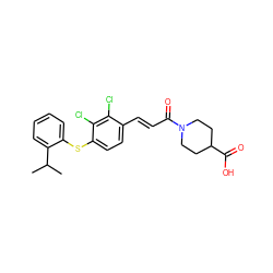 CC(C)c1ccccc1Sc1ccc(/C=C/C(=O)N2CCC(C(=O)O)CC2)c(Cl)c1Cl ZINC000013470560