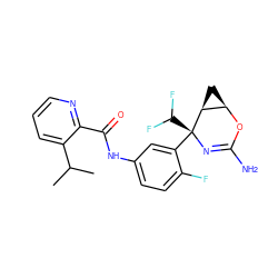 CC(C)c1cccnc1C(=O)Nc1ccc(F)c([C@@]2(C(F)F)N=C(N)O[C@@H]3C[C@@H]32)c1 ZINC000226083948