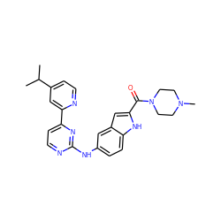 CC(C)c1ccnc(-c2ccnc(Nc3ccc4[nH]c(C(=O)N5CCN(C)CC5)cc4c3)n2)c1 ZINC000144193385