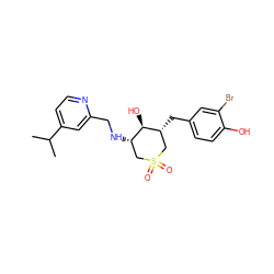 CC(C)c1ccnc(CN[C@H]2CS(=O)(=O)C[C@@H](Cc3ccc(O)c(Br)c3)[C@@H]2O)c1 ZINC000071296400