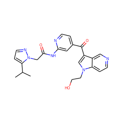 CC(C)c1ccnn1CC(=O)Nc1cc(C(=O)c2cn(CCO)c3ccncc23)ccn1 ZINC001772617020