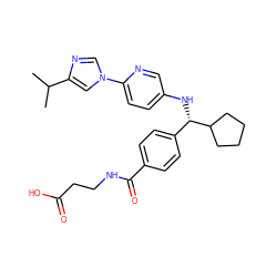 CC(C)c1cn(-c2ccc(N[C@@H](c3ccc(C(=O)NCCC(=O)O)cc3)C3CCCC3)cn2)cn1 ZINC000096170510