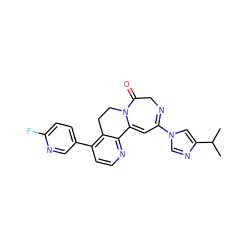 CC(C)c1cn(C2=NCC(=O)N3CCc4c(-c5ccc(F)nc5)ccnc4C3=C2)cn1 ZINC000149148620