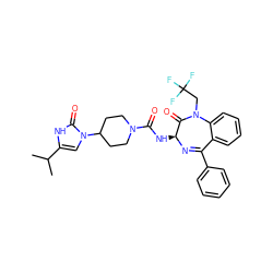 CC(C)c1cn(C2CCN(C(=O)N[C@@H]3N=C(c4ccccc4)c4ccccc4N(CC(F)(F)F)C3=O)CC2)c(=O)[nH]1 ZINC000036177912