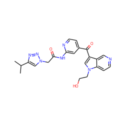 CC(C)c1cn(CC(=O)Nc2cc(C(=O)c3cn(CCO)c4ccncc34)ccn2)nn1 ZINC001772642622