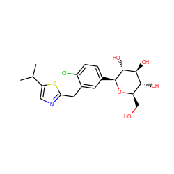 CC(C)c1cnc(Cc2cc([C@@H]3O[C@H](CO)[C@@H](O)[C@H](O)[C@H]3O)ccc2Cl)s1 ZINC000066080358