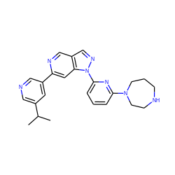 CC(C)c1cncc(-c2cc3c(cn2)cnn3-c2cccc(N3CCCNCC3)n2)c1 ZINC000211030456