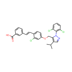 CC(C)c1cnn(-c2c(Cl)cccc2Cl)c1COc1ccc(/C=C/c2cccc(C(=O)O)c2)c(Cl)c1 ZINC000299836290