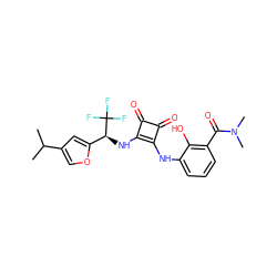 CC(C)c1coc([C@H](Nc2c(Nc3cccc(C(=O)N(C)C)c3O)c(=O)c2=O)C(F)(F)F)c1 ZINC000101127926