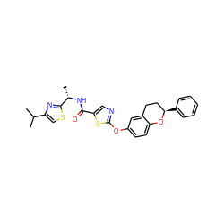 CC(C)c1csc([C@H](C)NC(=O)c2cnc(Oc3ccc4c(c3)CC[C@@H](c3ccccc3)O4)s2)n1 ZINC000169710500