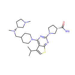 CC(C)c1csc2nc(N3CC[C@H](C(N)=O)C3)nc(N3CCC(CN(C)[C@@H]4CCN(C)C4)CC3)c12 ZINC000146473328