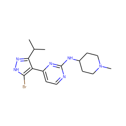 CC(C)c1n[nH]c(Br)c1-c1ccnc(NC2CCN(C)CC2)n1 ZINC000064513176