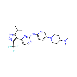 CC(C)c1n[nH]c(C(F)(F)F)c1-c1ccnc(Nc2ccc(N3CCC(N(C)C)CC3)cn2)n1 ZINC000064513936