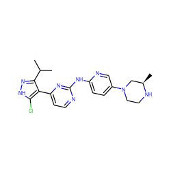 CC(C)c1n[nH]c(Cl)c1-c1ccnc(Nc2ccc(N3CCN[C@H](C)C3)cn2)n1 ZINC000064527075