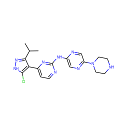 CC(C)c1n[nH]c(Cl)c1-c1ccnc(Nc2cnc(N3CCNCC3)cn2)n1 ZINC000064539032