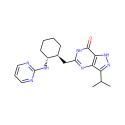 CC(C)c1n[nH]c2c(=O)[nH]c(C[C@@H]3CCCC[C@H]3Nc3ncccn3)nc12 ZINC000040395708