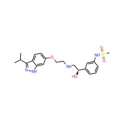 CC(C)c1n[nH]c2cc(OCCNC[C@H](O)c3cccc(NS(C)(=O)=O)c3)ccc12 ZINC000068208282